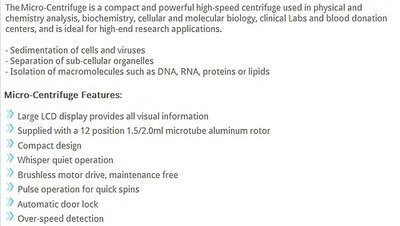 Gowe High Speed osobista mikro-centrifuge 15 000 obr./min (200 – 1500 obr./min), podział 100 obr./min