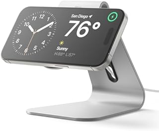 elago MS4 Stojak do ładowania współpracujący z ładowarką MagSafe, silikonowy, klasy premium, do iPhonea 15, 14, 13, 12, ładowarka nie jest dołączona, srebrny