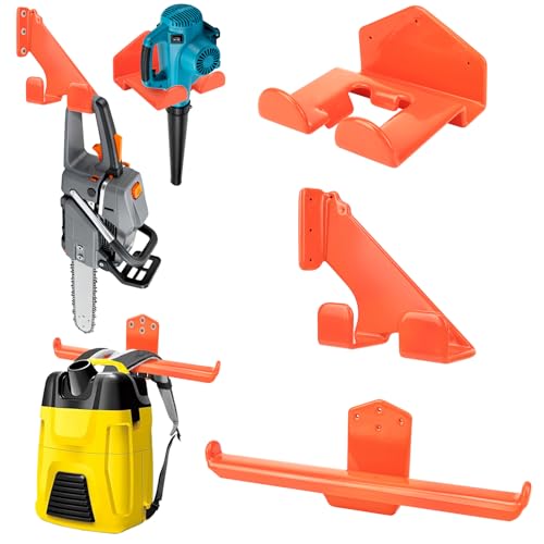 Bensbl 3-in-1 Heavy Duty Garage Tool Organizer, 3-Piece Wall Mount Chainsaw Holder, Backpack Blower Rack and Weed Eater Hanger Set for Lawn Power Tools, No-Scratch Rustproof, Orange