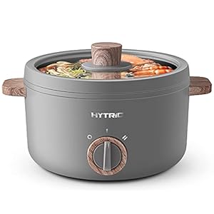 Hytric Electric Cooker with Handle, 1.5L Mini Multifunction Electric Cooker for Shabu-Shabu, Noodles, Pasta, Nonstick Frying Pan for Sauté, Dual Power Control Ramen Cooker for Dorm and Office