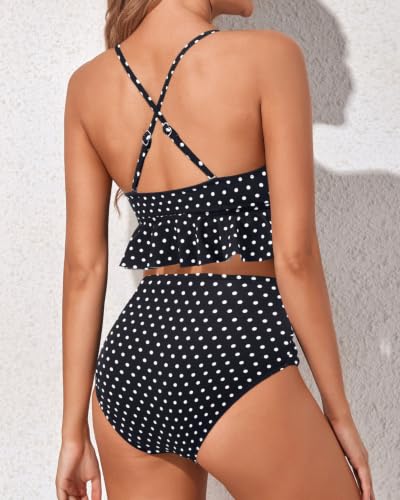 Image of Women Ruffle Bikini Set High Waisted Tummy Control Two Piece Swimsuits