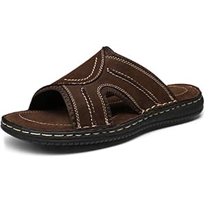 Jousen Men’s Leather Sandals Arch Support Slide Outdoor Retro Fisherman Sandals for Men
