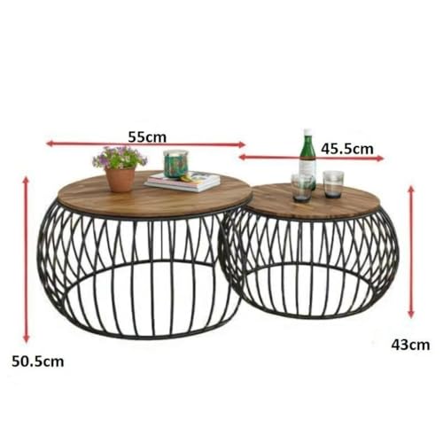 Image of Modern Coffee Tables Round Marble Laminated Tables Set of 2, Stacking Couch Center Table with Golden Metal Frame for Living Room, Bedroom or Apartments (Black Antique)