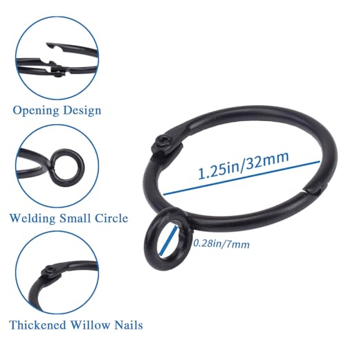 Openable Curtain Rings with Eyelet,24PCS Black Curtain Rings,Drapes Rings 1.25 in Interior Diameter,Hinge Snap-Joint Design, Fits Curtain Rods Up to 1 Inches TXZWJZ - Thumbnail 5