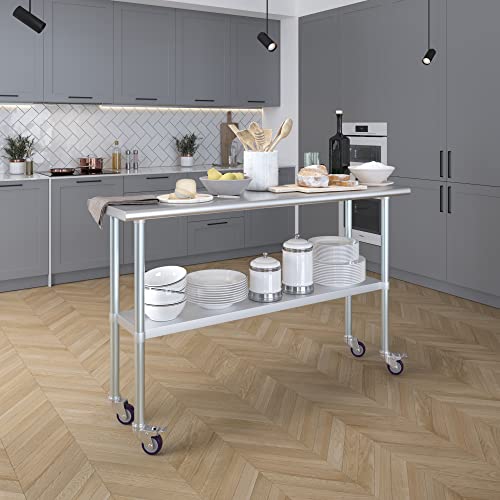 Image of AmGood 60 inch Long x 18 inch Deep Stainless Steel Table with Casters