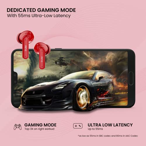 Image of truke Air Buds Lite True Wireless in Ear Earbuds with 48 Hours Playtime, Gaming Mode, Enviornomental Noise Cancellation (ENC), Auto Play /Pause, AAC Codec, Bluetooth 5.1, IPX4 (Red)