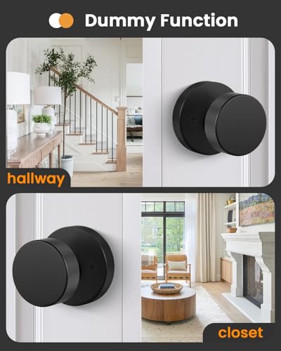 Image of Goldenwarm Black Door Knobs Dummy, Zinc Alloy Keyless Matte Black Door Knobs for Closet and Bifold - Single Side Non Turning (2 Pack /4 Pieces)