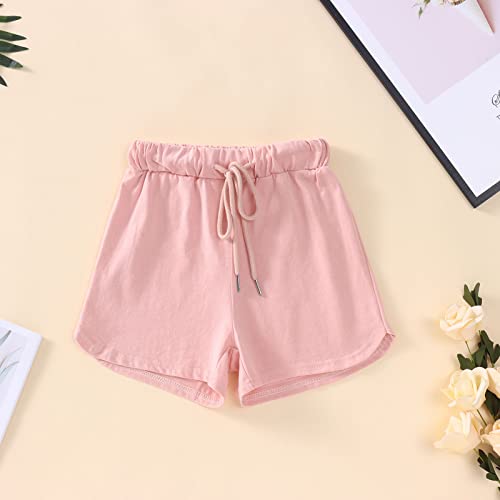 Kids Girls Summer Sport Shorts Set Cute Frog Short Sleeve T-Shirt Top Drawstring Short Outfit Tracksuit Clothes 6-12Y (Pink, 8-9 Years) #TOP4