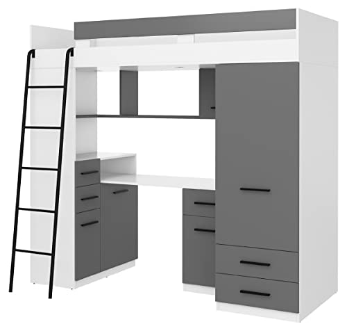 Bim Furniture Letto A Castello Entresole Smyk L Letto 200 X 80 Cm Con Scale, Lettino, Armadio, Scrivania, Per Bambini, Set Di Mobili Lato Sinistro (Bi
