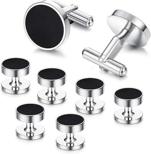 Diamday Gemelos de Acero Inoxidable Negro Retro Clásico para Hombre   Kit Traje Camisa Botón Ropa Accesorios para Boda y Negocios Graduación Regalo