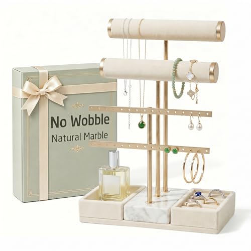 Soporte de joyería de mármol natural beige de 3 niveles extra resistente 2