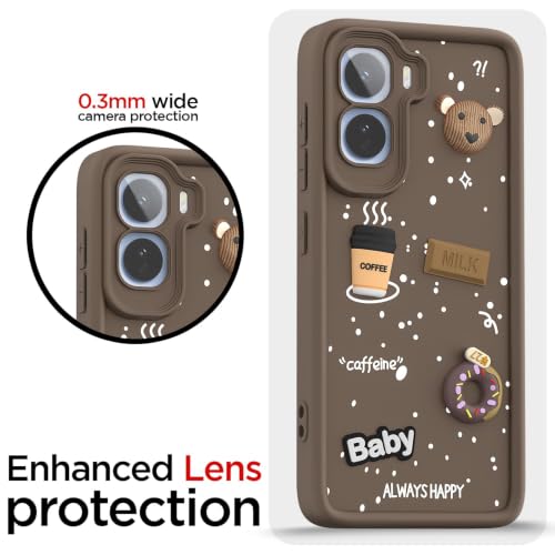 Image of Bintage Cute Fun Taddy Cartoon 3D Ball Bear Milk Cake Coffee Silicon Case Full Body & Camera Protection Back Cover Compatible for Vivo T5 Pro 5G - Brown