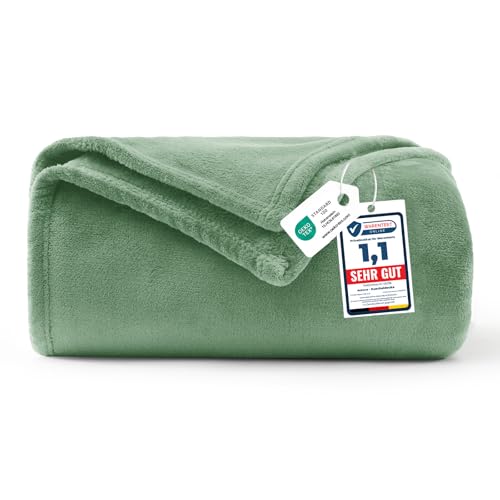 WAVVE Plaid Couverture Polaire Flanelle en Microfibre, Jeté de Canapé 130x150 Vert, Couverture lit Jete de Canape 1 Personne, Plaid Fourrure Petit Chaud et...