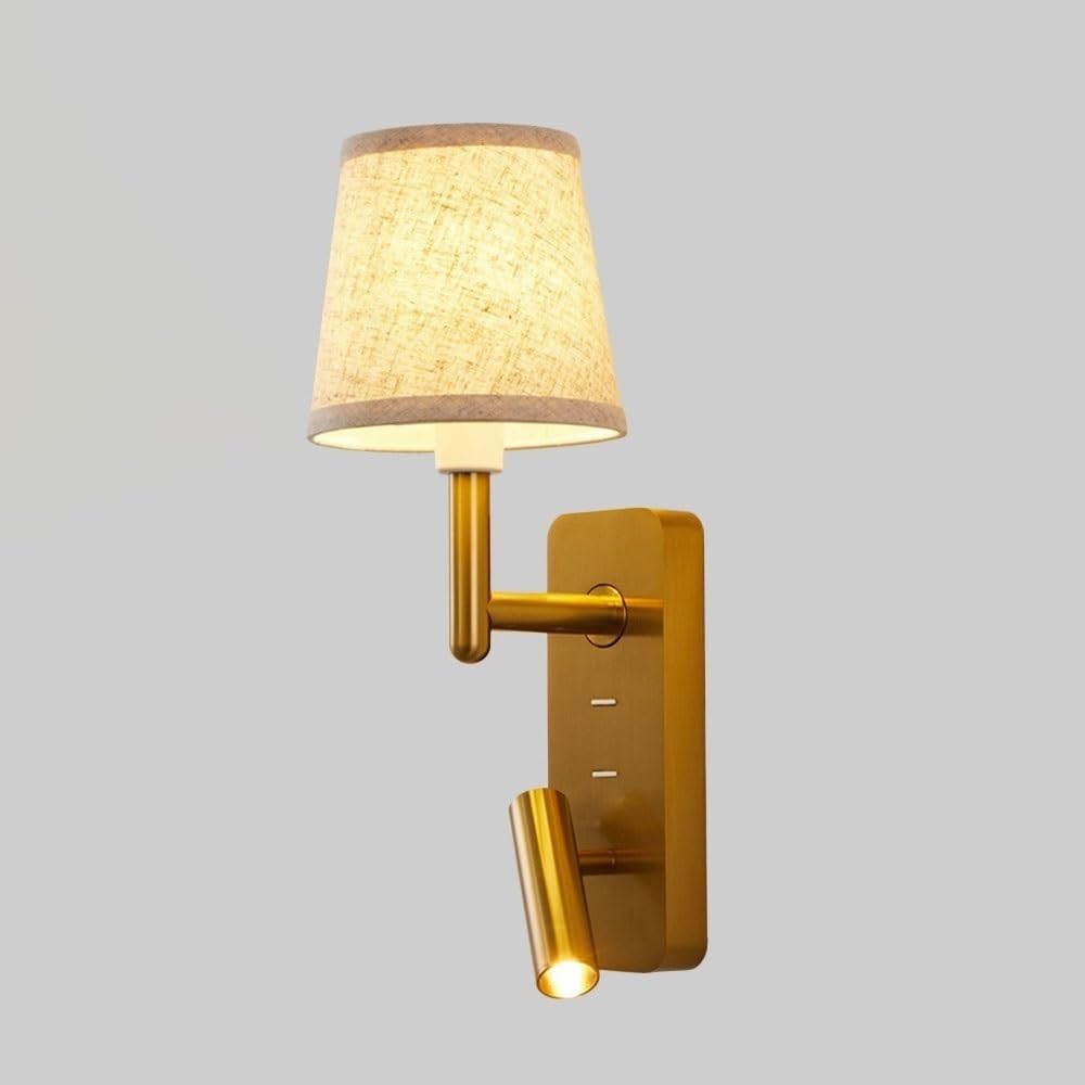 SXWNBIFH Gold Metal Wall Sconce with Fabric Shade, Adjustable Reading Spotlight Bedside Wall Lamp, Modern LED Wall Light Fixture for Bedroom, Living Room and Hotel