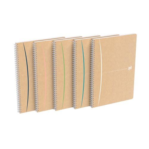 Lotto di 5 quaderni Touareg rel. integrale A4, coperti. Kraft 180p, 90 fogli riciclati 90 g/m², a quadretti 5 x 5 + margini