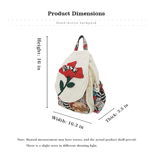 Image of Small Canvas Backpack, Retro Boho Washed Hippie for Women Daily Commute (Safflower Decorations)