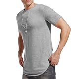 LIWEIKE Mens Solid Extended Hipster Hip Hop Swag Curve Hem Short Sleeve T Shirt (Grey, XX-Large)
