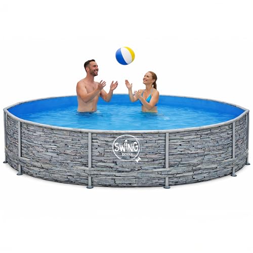 HAF - Swing Frame Pool rund Stein-Optik (Ø 305 cm 76 cm tief) - Gartenpool mit 4.500 Liter - Robust UV-geschützt & korrosionsbeständig - Stabiler Metallrahmen - Schnellaufbau ohne Werkzeug