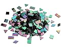 Lanyani Glass Mosaic Tiles for Art Crafts, 4 Shapes Mixed Tiffany Stained Glass Pieces, 200 Pieces, Square/Rectangle/Diamond/Triangle, Iridescent Black