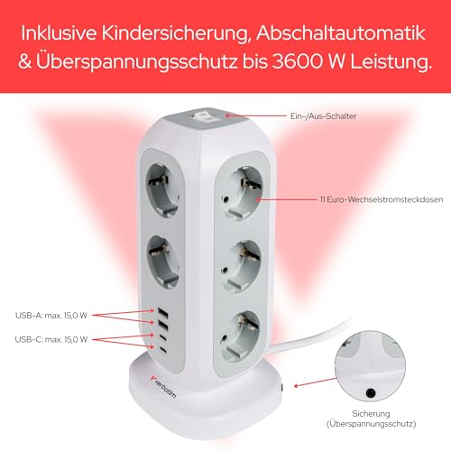 Verbatim EUPT-01 Power Tower multiprise design 11 AC et 4 USB C A - 4