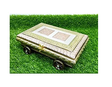 Handicrafts Dry Fruit Box Empty Wooden Oxidized Supari Mukhwash Box for Wedding Decorative Wooden Sweet Gift Box (13 x 7 Inches Rectangle)