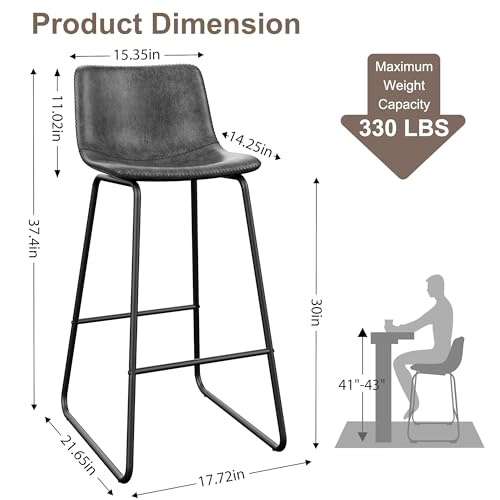 Image of REONEY Bar Stools Set of 2, 30 inch Urban Faux Leather Counter Stools, Grey