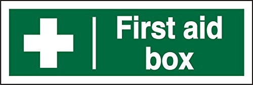 Seco First Aid Box Sign, 300mm x 100mm - 1mm Semi Rigid Plastic, White