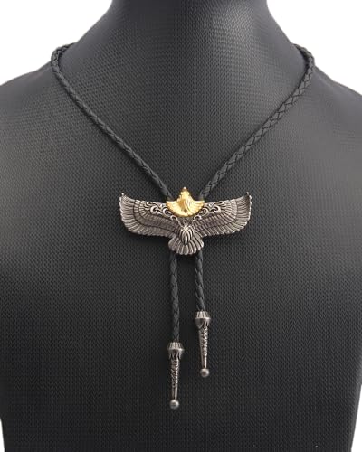 Image of GelConnie Native American Bolo Tie Rodeo Cowboy Leather Necktie Western Necklace Costume Accessories for Men,Women