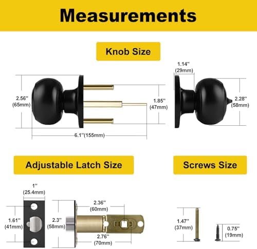 CML Hardware Matte Black Keyed Entry Door Knob with Removable Latch Plate for Entrance, Exterior and Interior Use, Round Ball Handle, Stainless Steel