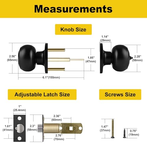 CML Hardware Matte Black Keyed Entry Door Knob for Entrance, Exterior and Interior Use, Round Ball Handle, Stainless Steel