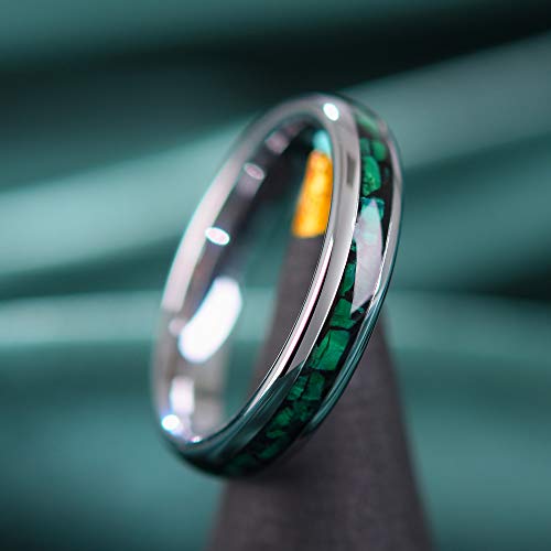 THREE KEYS JEWELRY 4mm 8mm Galaxy Tungsten Wedding Bands Green Stone/Blue-Green Quicksand/Purple Sparkles/Colorful Opal Inlay Engagement Ring for Men Women Domed Polished Finish2