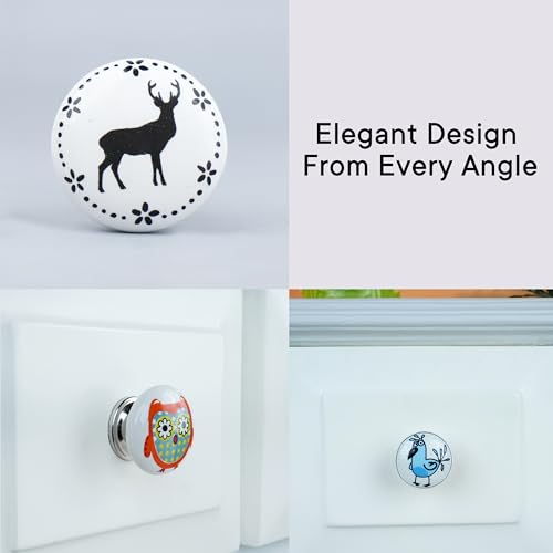 Image of Indian-Shelf Handmade Ceramic Knobs for Kids Room Multicolor Kid Drawer Pulls Round Flat Animal Kitchen Cabinet Handles -8 Pieces(1.5 Inches)