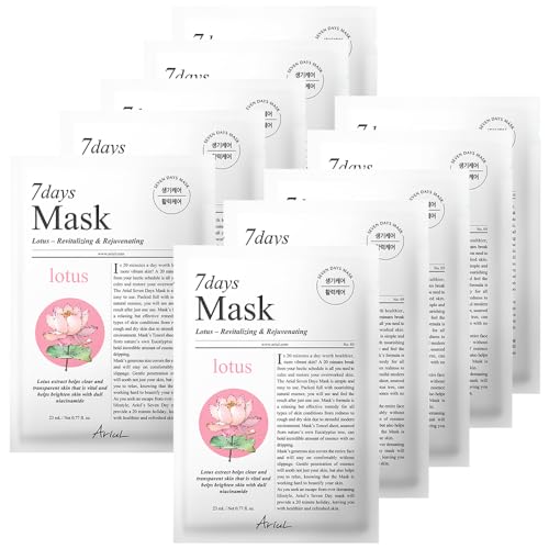 Image of Ariul 7days Mask Lotus N (1 Sheet, 23ml) Brightening Hydrating Korean Sheet Mask with Niacinamide & Ceramide, Glow Boosting Face Mask for Dull Uneven Skin Tone, Barrier Repair Daily Moisturizing Facial Mask