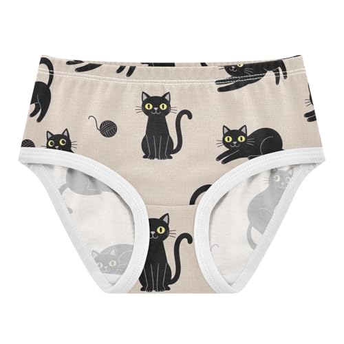 Toddler Girl Briefs, Cute Playful Black Cats Cotton Underwear Girls, 2T–8 Years
