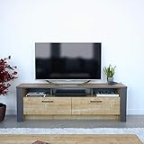 Decorotika Manhattan Mueble de TV Moderno de 150 cm de Ancho con estantes de Almacenamiento Abiertos para Sala de Estar, Nogal y Negro