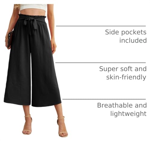 Image of IWOLLENCE Women Flowy Loose Wide Leg Pant Summer Beach Casual Trousers high Waist Adjustable Knot Business Work Casual Pants