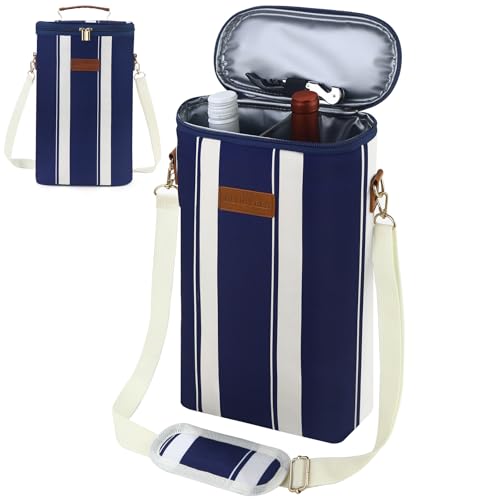 Image of BLUBYEES 2-Bottle Insulated Wine Carrier Tote - Leakproof Padded 900D Oxford Wine Cooler Bag for Travel, Picnics, Beach & Parties - Ideal Wine Gift for Wine Lovers