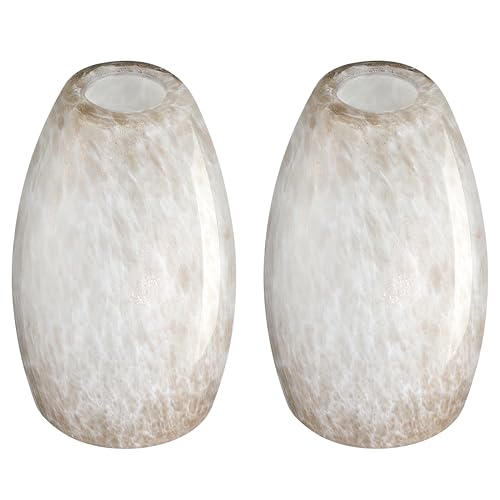 Image of 2 Pack 4.65 Inch Handblow Art Off White Glass Lamp Shade Pendant Ceiling Chandelier Wall Sconce Light Replacement Oval Glass Shade Fixture