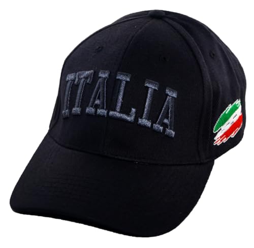 Italia Embroidered Baseball Cap - Black Hat with Bold Embroidered Lettering and Italian Flag Brushstroke Design for Heritage & Style – Colorful Italian Hat FBA