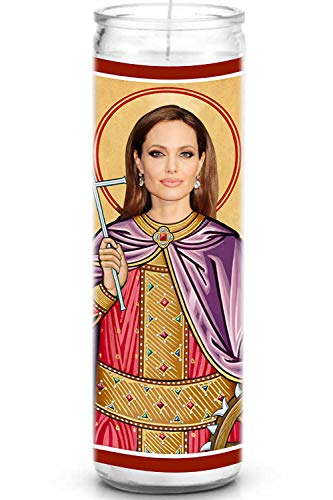 Angelina Jolie Celebrity Prayer Candle - Funny Saint Candle - 8 inch Glass Prayer Votive - 100% Handmade in USA - Novelty Celebrity Gift