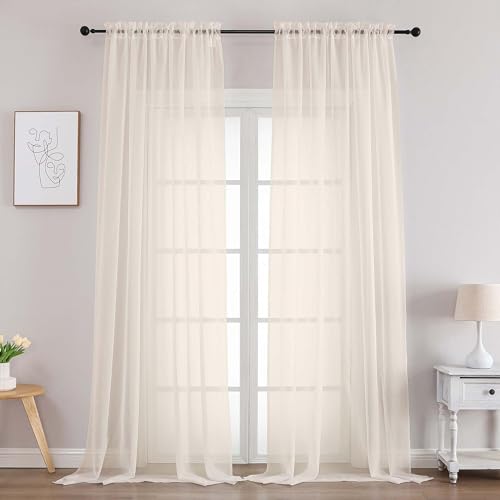 Image of Chyhomenyc Cream Sheer Curtains 96 Inches Long 2 Panels, Light Filtering Cream Curtains for Living Room, Soft Gentle Voile Rod Pocket Bedroom Window Drapes, 59Wx96L Inch, 2PCS