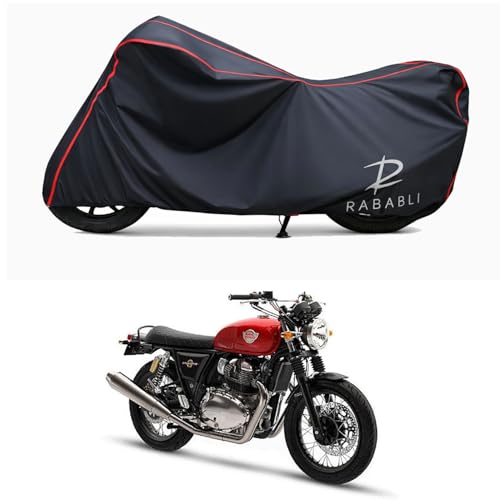 Image of Waterproof Bike Body Cover Compatible for | Royal Enfie Interceptor 650 ABS | Taffeta Fabric, Red Piping Design, Bottom Elastic Fit | Dustproof, Sun UV & Rain Protection for All Bikes