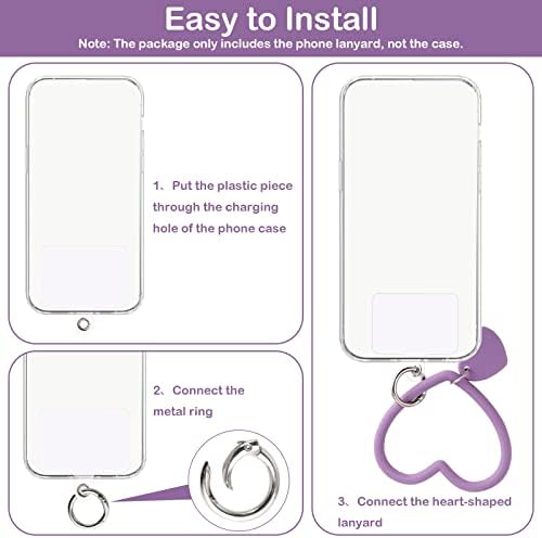 TIESOME Heart Loop Phone Lanyard, Smart Phone Hand Wrist Lanyard Strap with Key Chain Holder Compatible with Most Smartphones for Cell Phone Case Keys ID Badges with 2packs Back Patch(Purple)