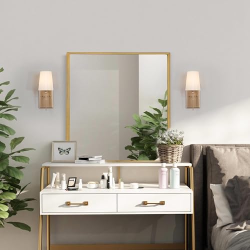 Image of Sconces Wall Lighting, Modern Gold Wall Sconce with Fabric Shade, Bathroom Wall Light Sconces for Bedrooms, Living Room, Kitchen