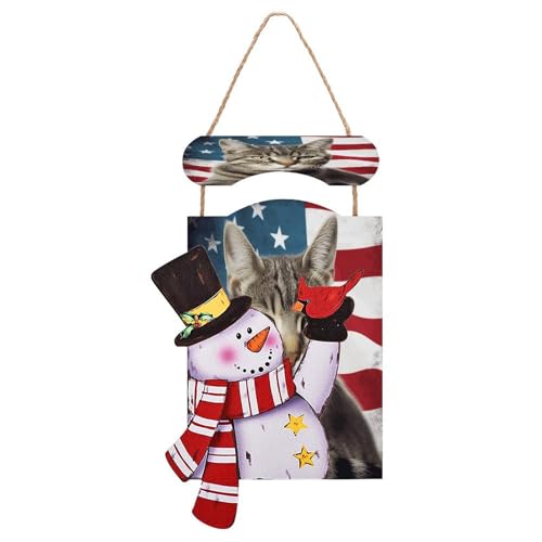Panneau mural de Noël chat américain drapeau USA déco bois rustique