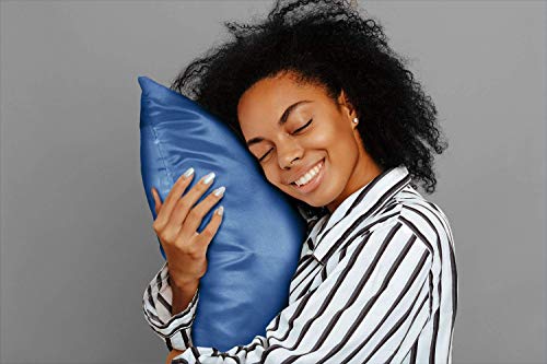 Shopbedding Luxury Satin Pillowcase For Hair – Standard Satin Pillowcase With Zipper, Marine Blue (1 Per Pack) – Blissford #TOP4