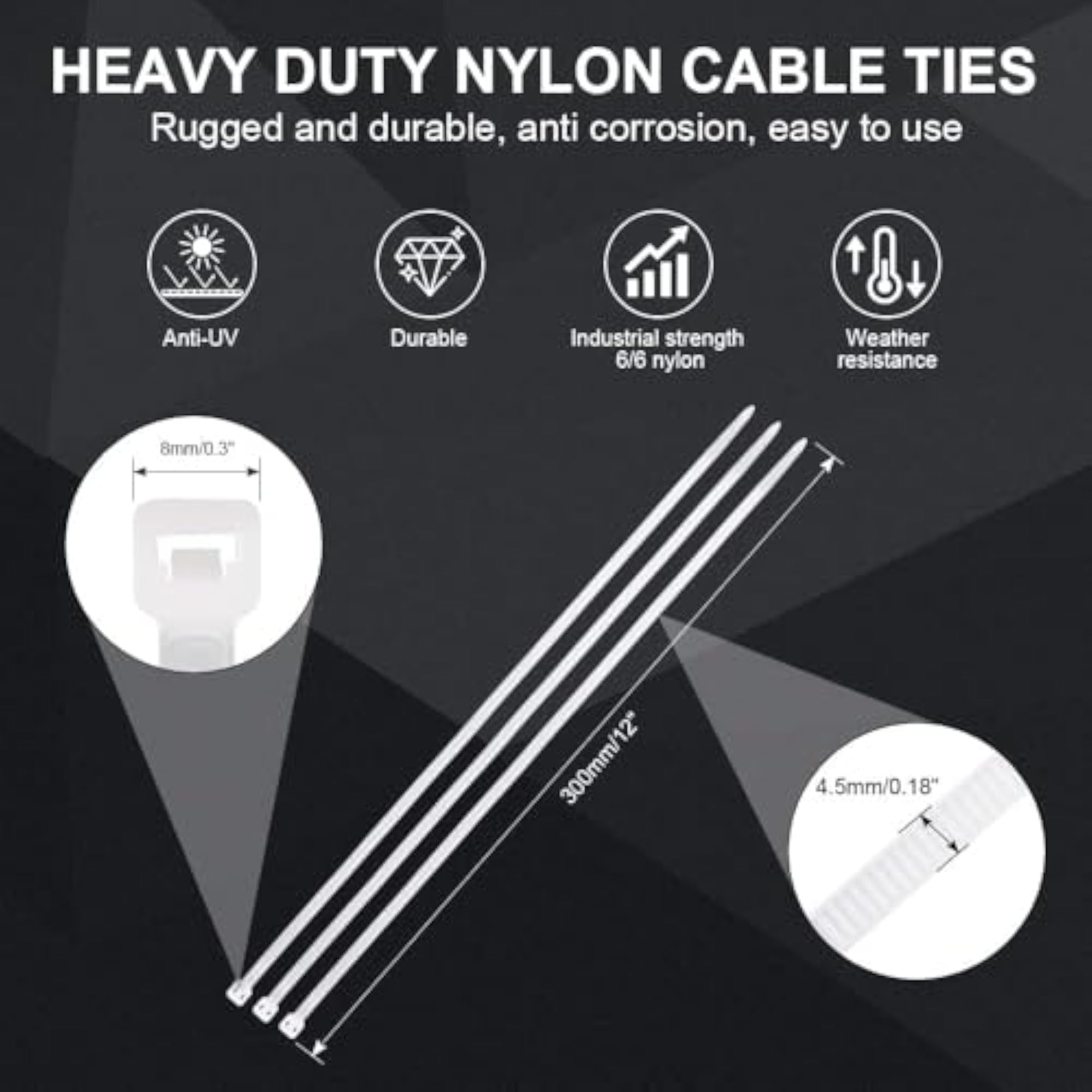 200 MM x 3.6 Pack of 100 Self Locking Nylon Cable Tie