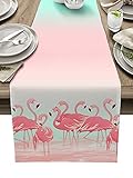 Seven Roses Tropical Pink Flamingo Group Table Runner 36 Inches Long Farmhouse Dress Scarves,Summer