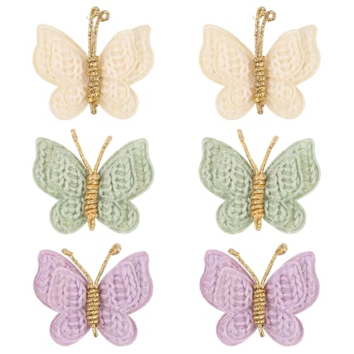 6pcs Yarn Butterfly Hair Bows Clips, Soft & Cute Knitted Wool Bow Barrettes for Baby Girls Anti-Slip Accessories for Thick & Thin Hair (3 Colors)
