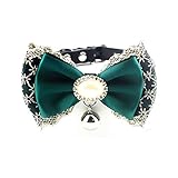 PETFAVORITES Designer Dog Collar, Retro Lace Bow Tie Charm Cat Necklace, Pet Jewelry for Pets Kitten Small Dogs Girl, Teacup Puppy Yorkie Chihuahua Clothes Costume Accessories (Green Lace, Size S)